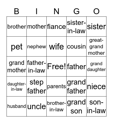 Family Bingo Card
