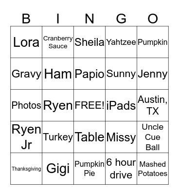 Thanksgiving 2013 Bingo Card