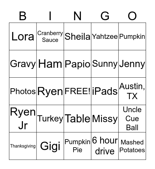 Thanksgiving 2013 Bingo Card