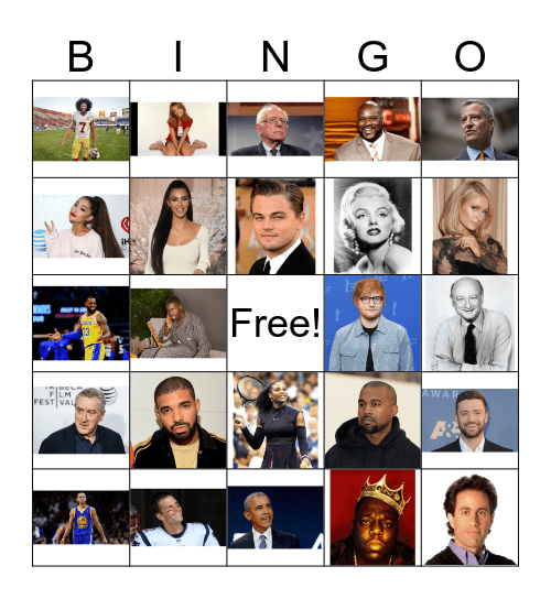 Celebrity Bingo Card