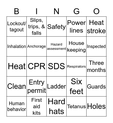 Safety Bingo Card