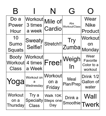 Fitness Bingo Card