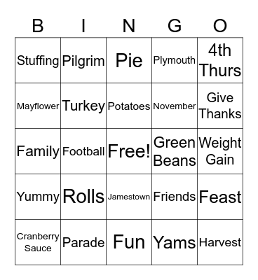 Thanksgiving Bingo Card