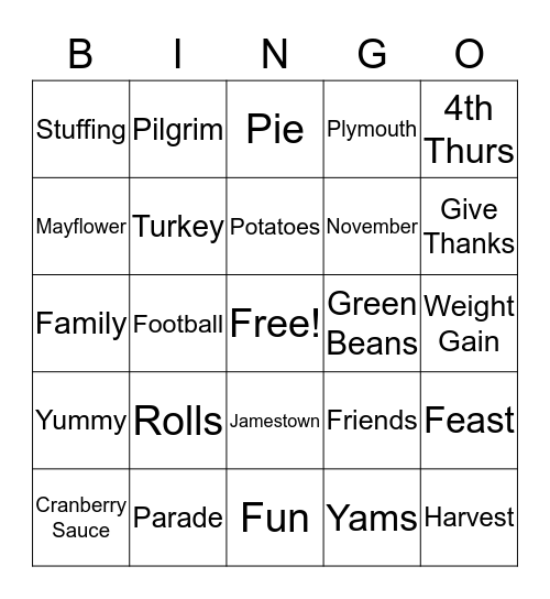 Thanksgiving Bingo Card