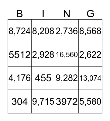 Multiplication Bingo Card