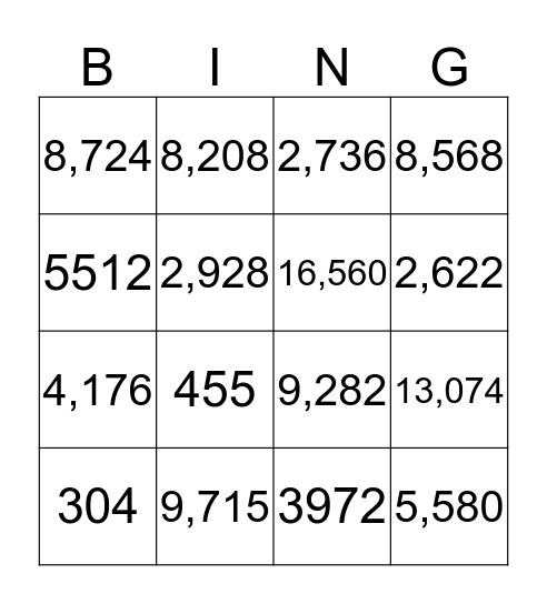 Multiplication Bingo Card