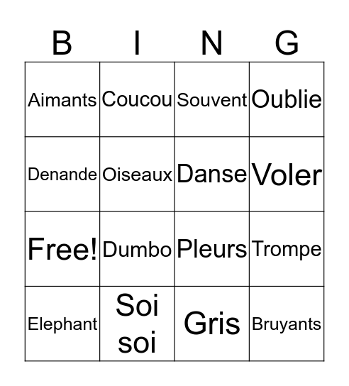Manie Musical: Dumbo par Vianny Bingo Card