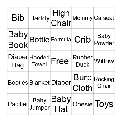 Baby Bingo Card