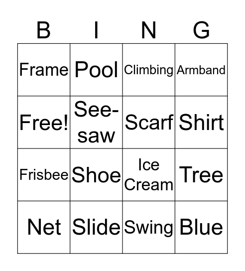 Bingo Picture Bingo Card