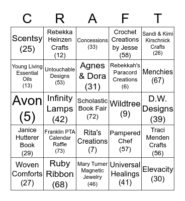 Franklin Craft Bingo Card