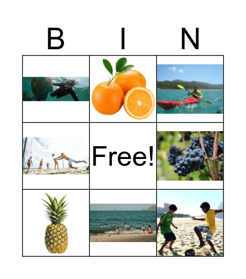 Atividades e comida Free! Atividades e comid Bingo Card