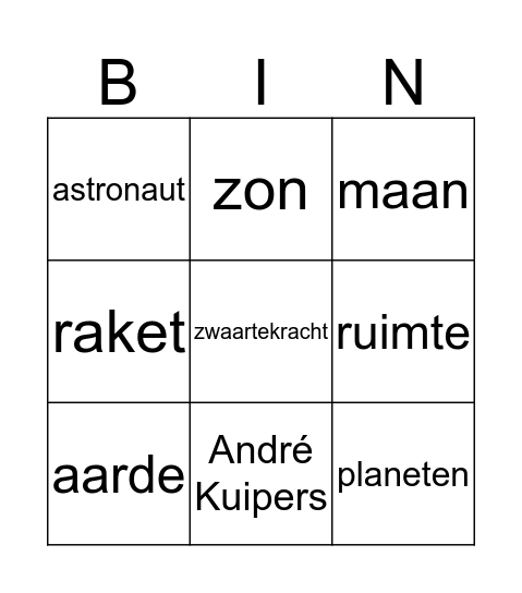 De ruimte Bingo Card