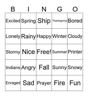 Friday Speaking Bingo Card