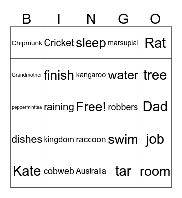 Reading Bingo Card