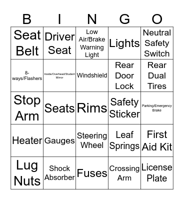 Pre-Trip Bingo Card