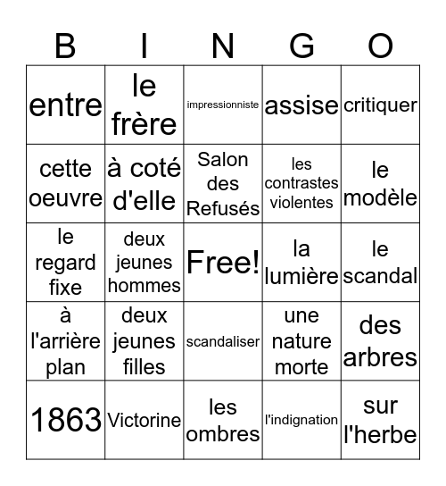 Déjeuner sur l'herbe par Manet Bingo Card