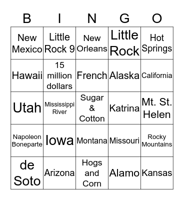 West of the Missippi Bingo Card