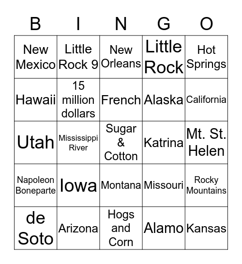 West of the Missippi Bingo Card