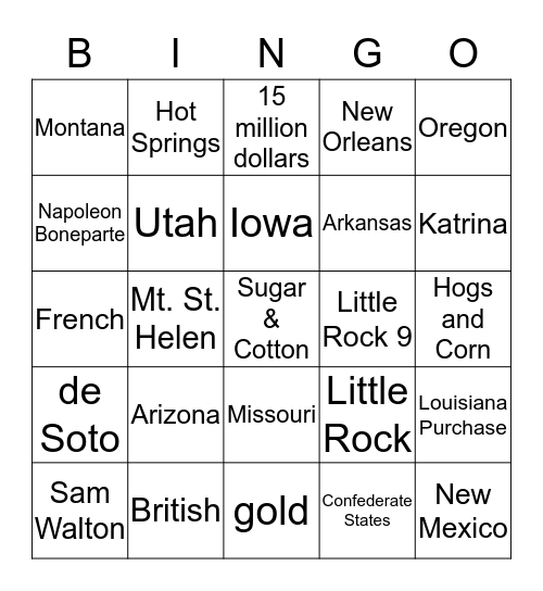 West of the Missippi Bingo Card