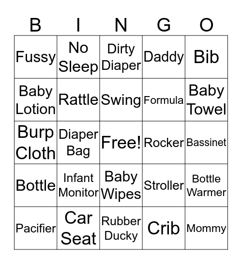 Baby Shower Bingo Card
