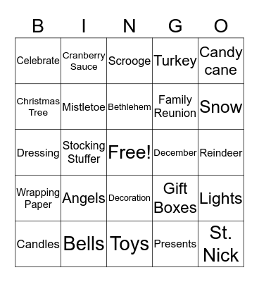 CHRISTMAS Bingo Card