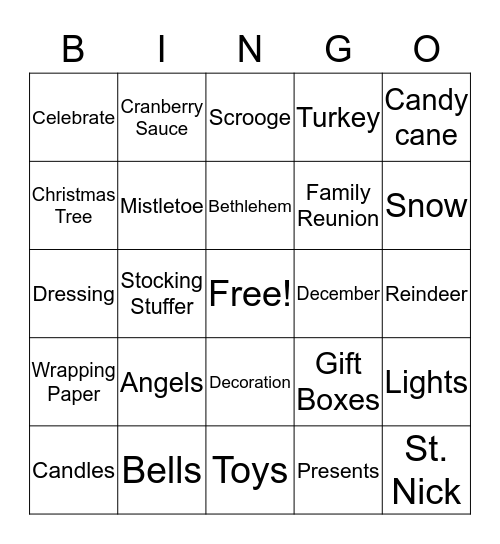 CHRISTMAS Bingo Card