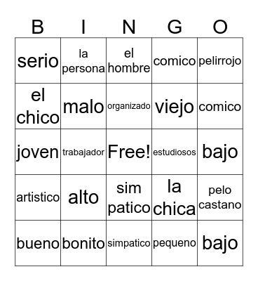 Spanish bingo Card
