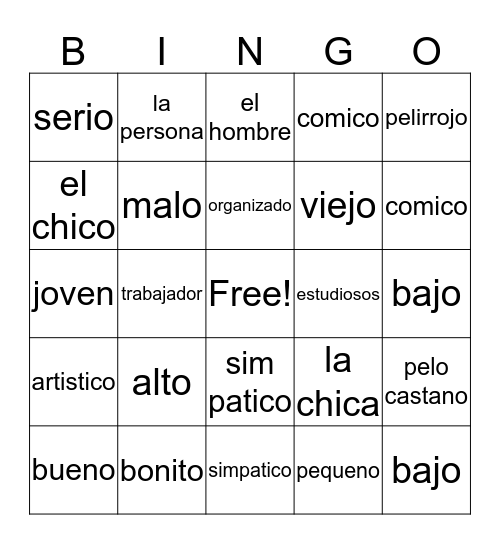 Spanish bingo Card