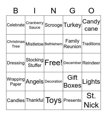 CHRISTMAS Bingo Card