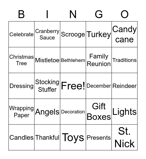 CHRISTMAS Bingo Card