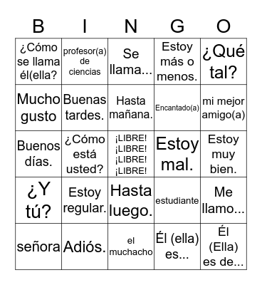 Spanish 1A - C1L1 Bingo Card