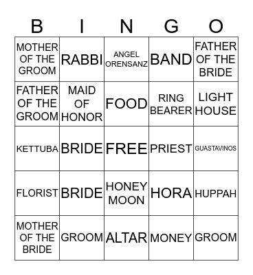 Wedding Bingo Card