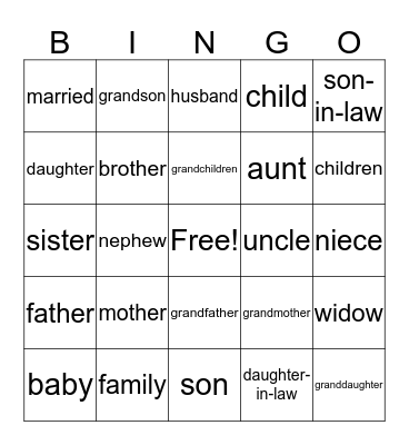 Family Bingo Card
