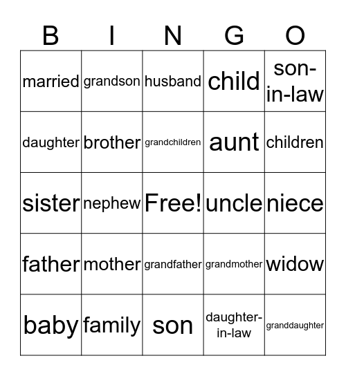 Family Bingo Card