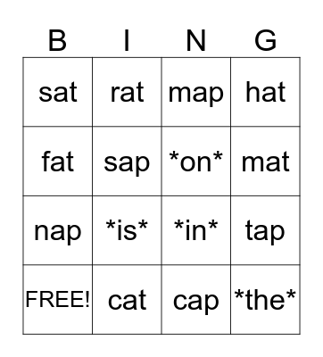 at & ap word BINGO Card