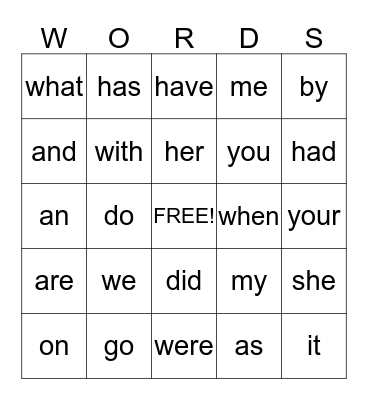 SIGHT WORDS Bingo Card