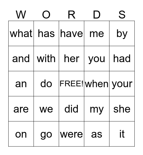 SIGHT WORDS Bingo Card