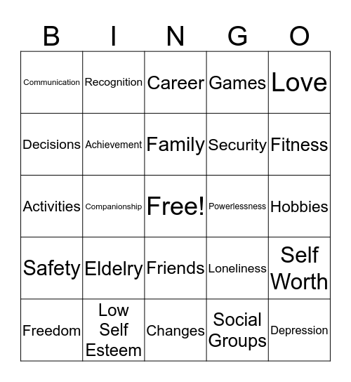 The Elderly Adult Bingo Card