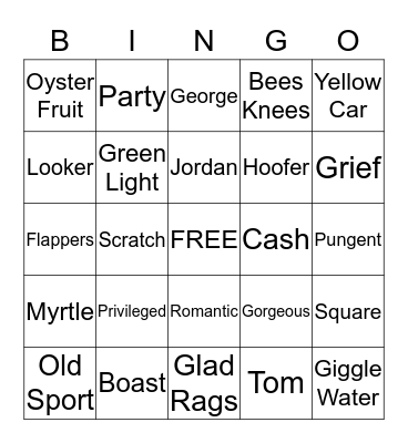 The Great Gatsby Brunch Bingo Card