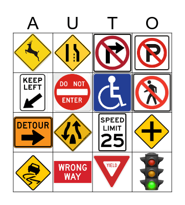 Automobile Safety Bingo Card