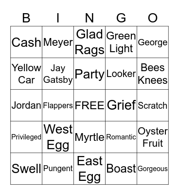 The Great Gatsby Brunch Bingo Card