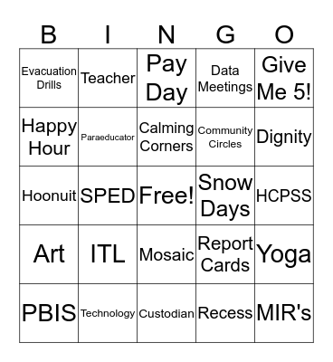 HSES Bingo! Bingo Card