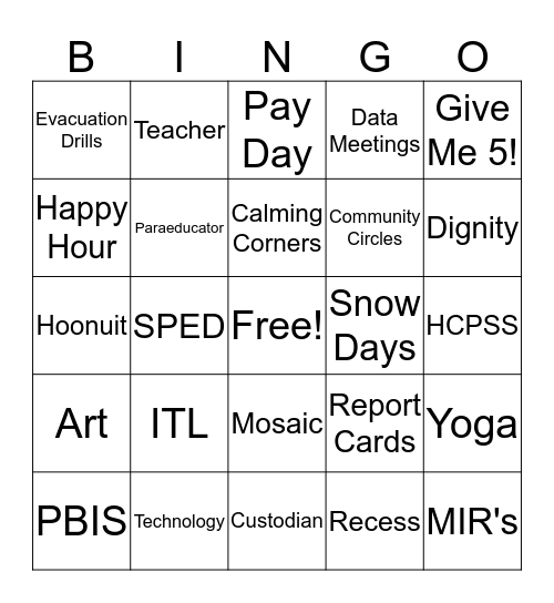 HSES Bingo! Bingo Card