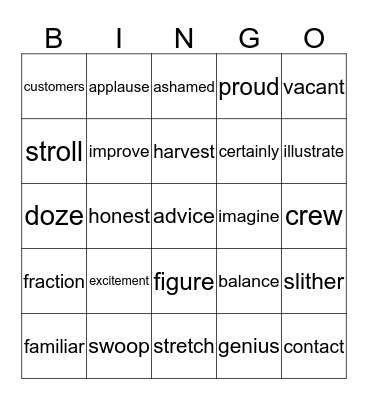 Vocabulary Bingo! Bingo Card