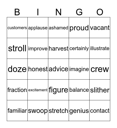 Vocabulary Bingo! Bingo Card