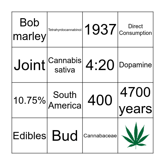 Weed Bingo Card