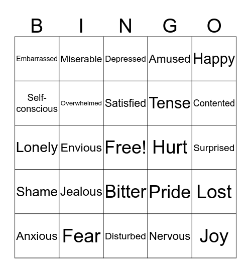 Emotions Bingo Card