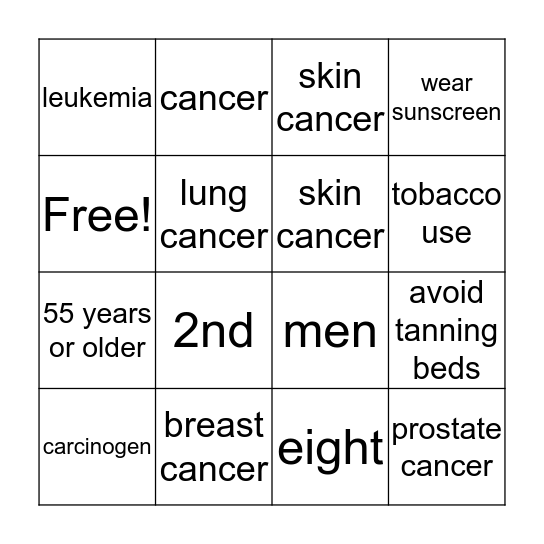 CANCER BINGO Card
