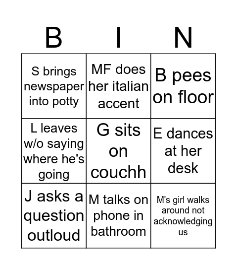 Office Shananigans Bingo Card