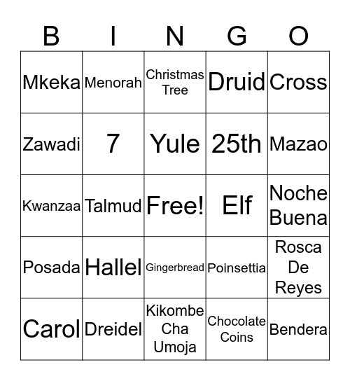 Holiday Hibernation Bingo Card